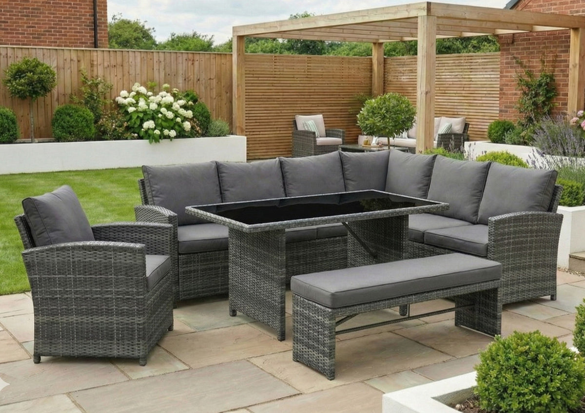 Miami Rattan Garden Furniture Set - Right Hand Corner Sofa | Mixed Grey / Dark