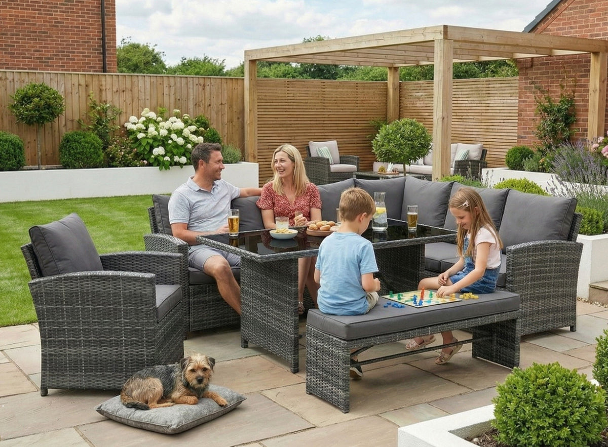 Miami Rattan Garden Furniture Set - Right Hand Corner Sofa | Mixed Grey / Dark