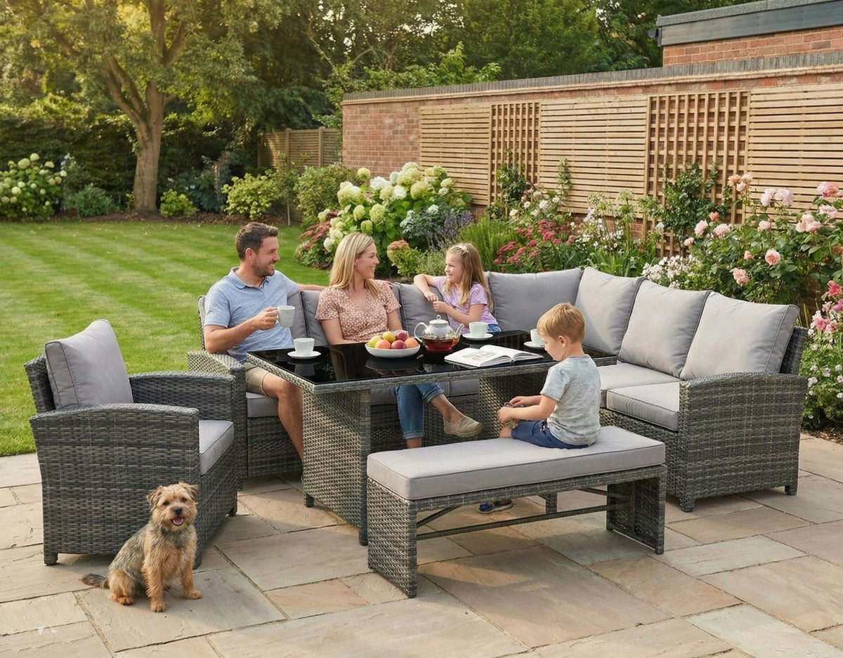 Miami Rattan Garden Furniture Set - Right Hand Corner Sofa | Mixed Grey / Light