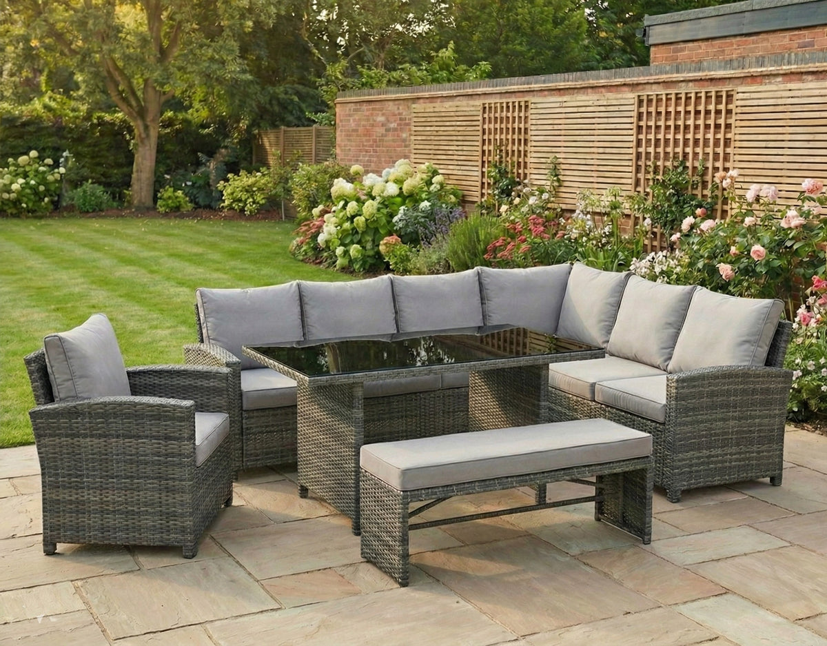 Miami Rattan Garden Furniture Set - Right Hand Corner Sofa | Mixed Grey / Light