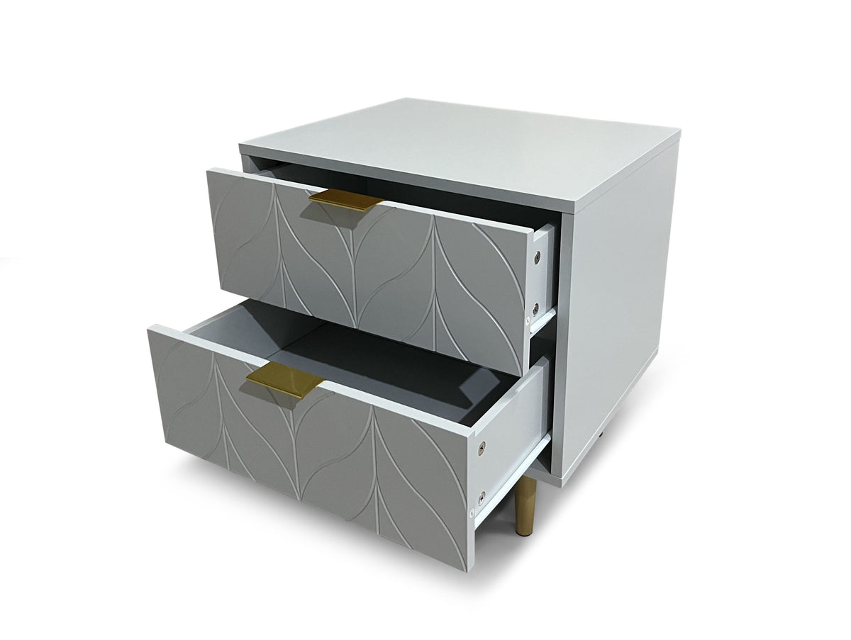Milly 2 Drawer Bedside Cabinet Table - Grey &amp; Brass Effect Casa Maria Designs 