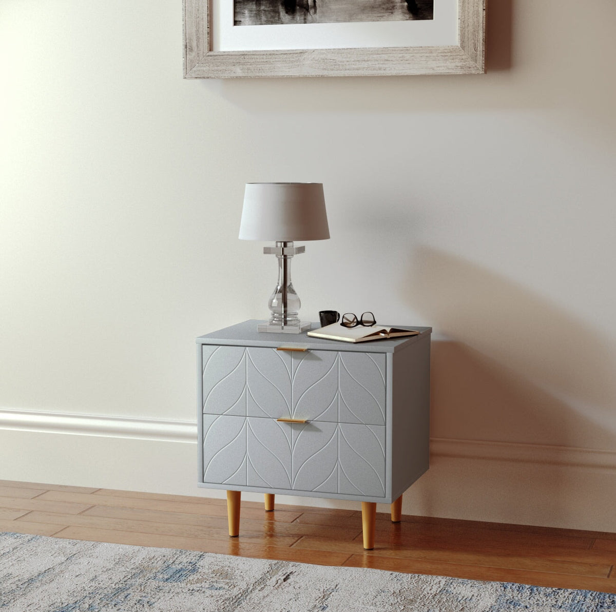 Milly 2 Drawer Bedside Cabinet Table - Grey &amp; Brass Effect Casa Maria Designs 