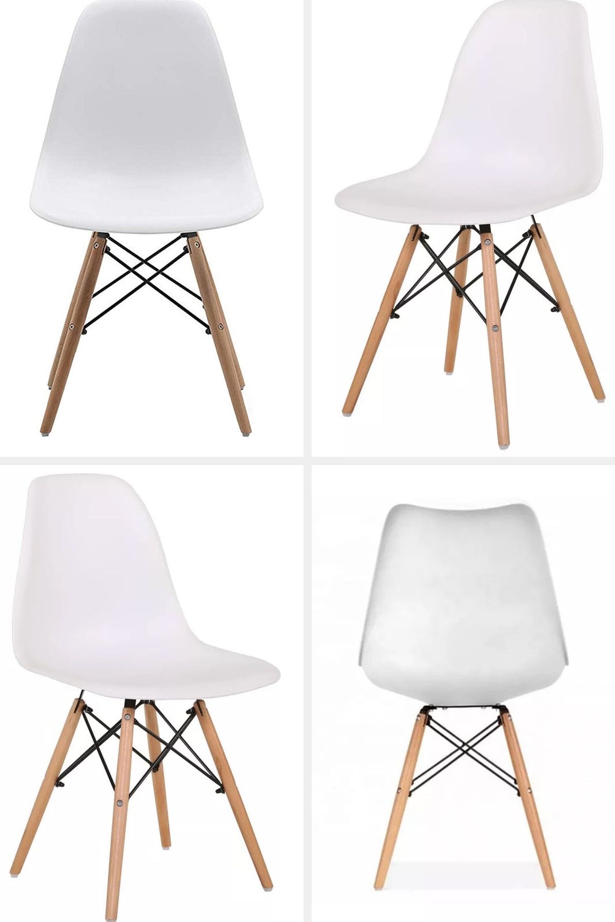 4 x Milo Ergonomic &quot;Tulip&quot; Dining Chairs - White Chair with Solid Wooden Legs