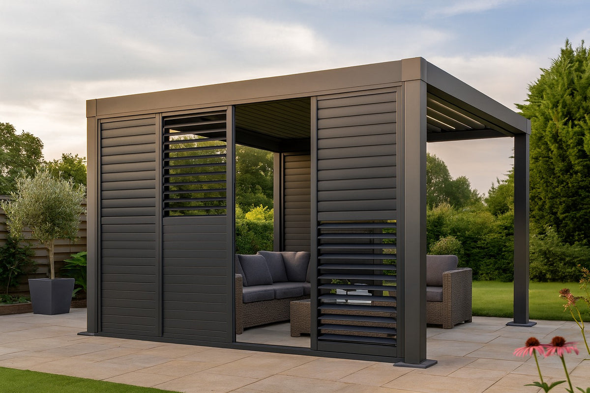 4M Aluminium Shuttered Louvre Sliding Door System – LuxShade™ Pergola Series