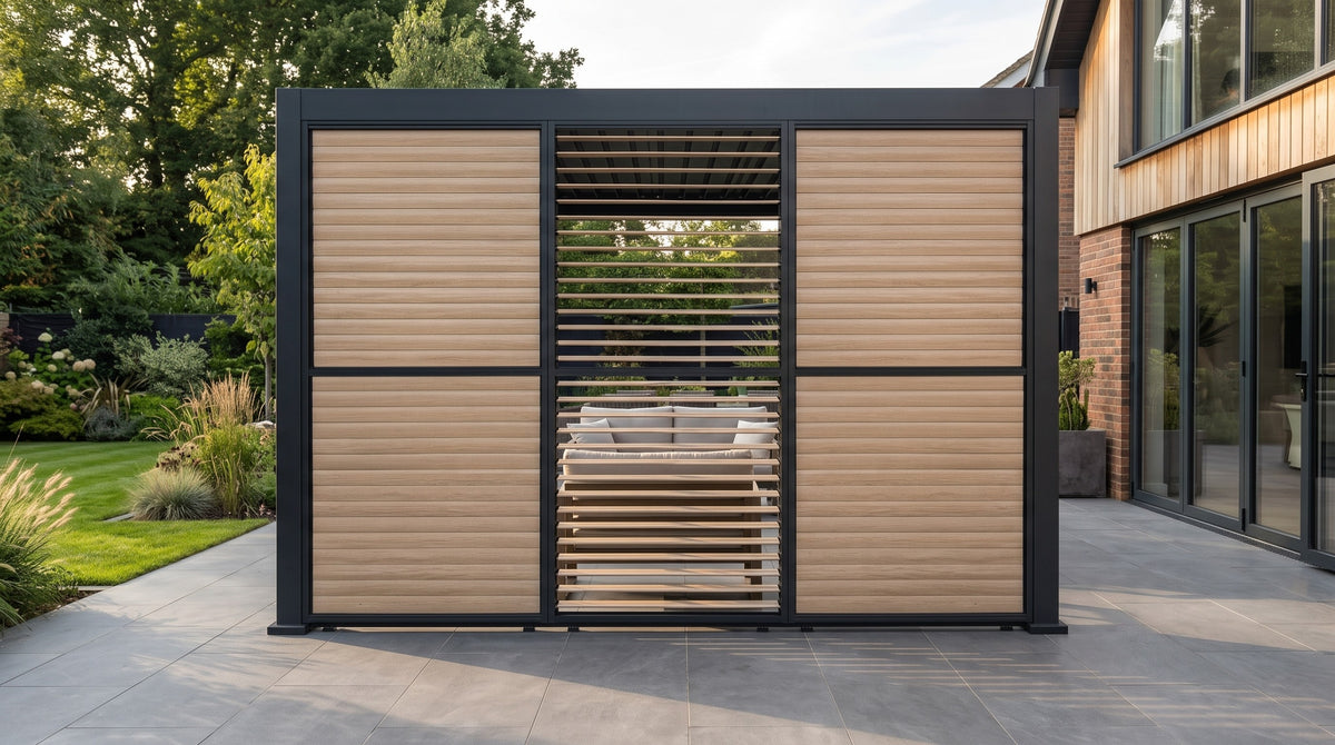 3M Aluminium Louvre Side Wall – Wood Effect | Compatible with MotaShade™ Pergola