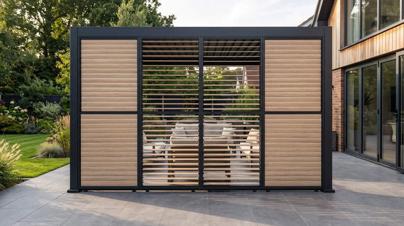 4M Louvre Side Wall 4 Panel Set in Wood Effect | MotaShade™ & LuxShade™ 4x4M Compatible