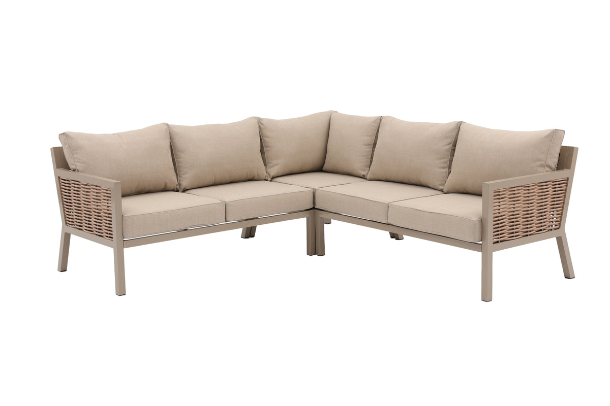 Porto Aluminium Corner Sofa, Chair, Bench with Ceramic Fire Pit Table Taupe / Beige
