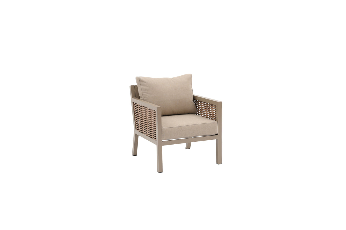 Porto Aluminium Corner Sofa, Chair, Bench with Ceramic Fire Pit Table Taupe / Beige