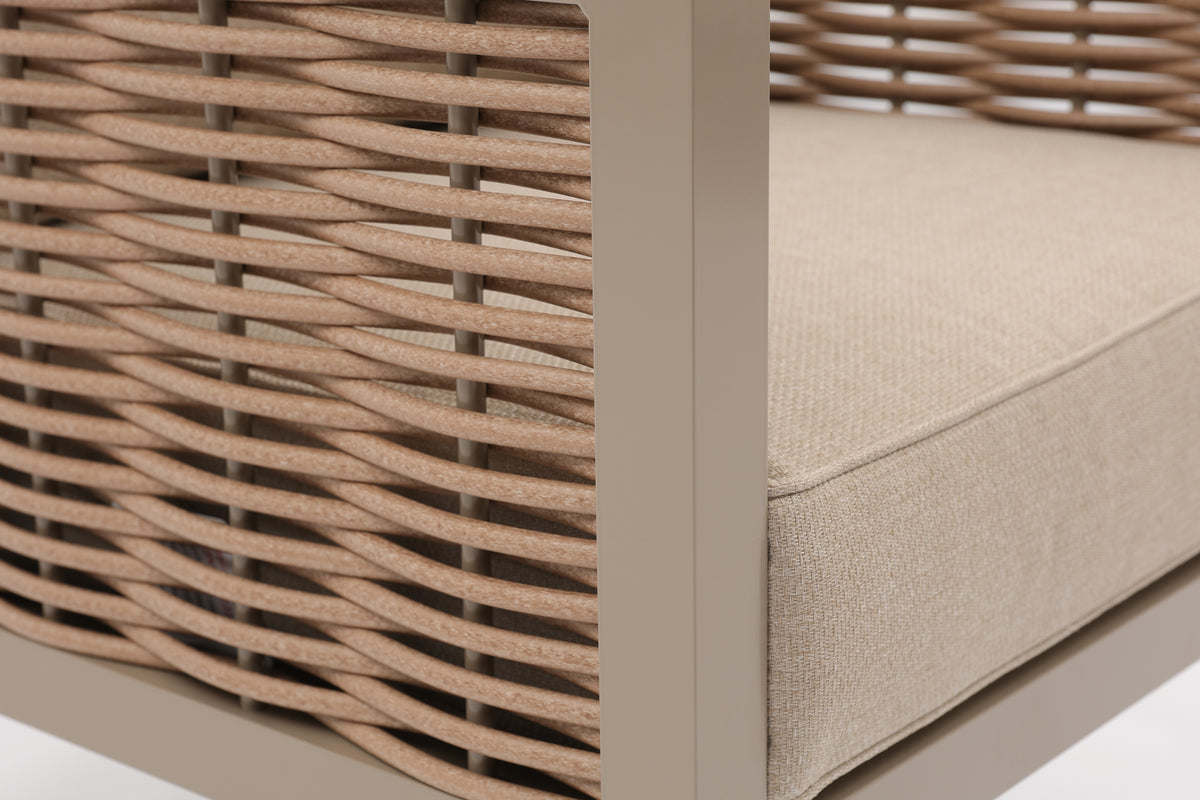 Lisbon Aluminium Corner Sofa, Chair, Bench & Rising Ceramic Table | Taupe / Beige