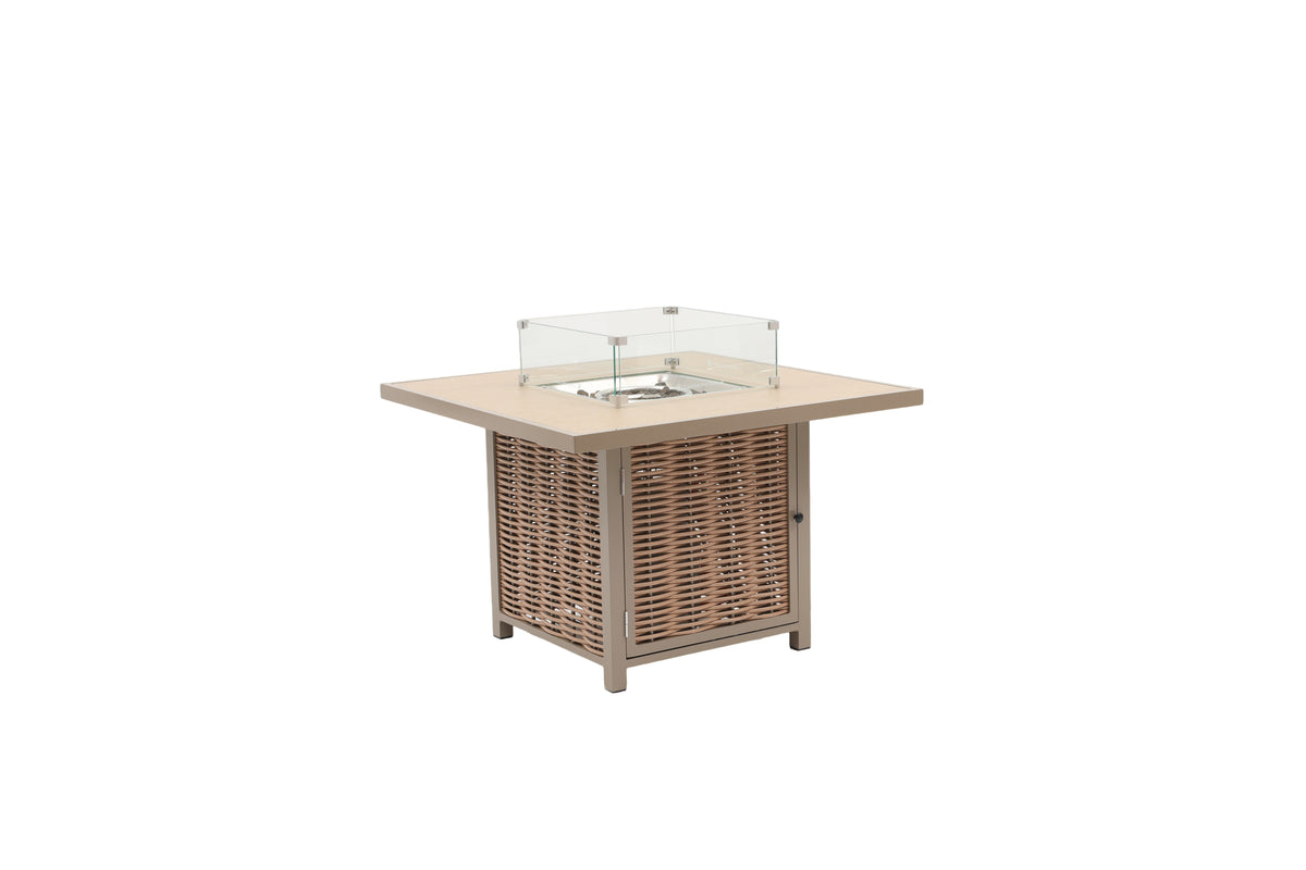 Porto Aluminium Corner Sofa, Chair, Bench with Ceramic Fire Pit Table Taupe / Beige