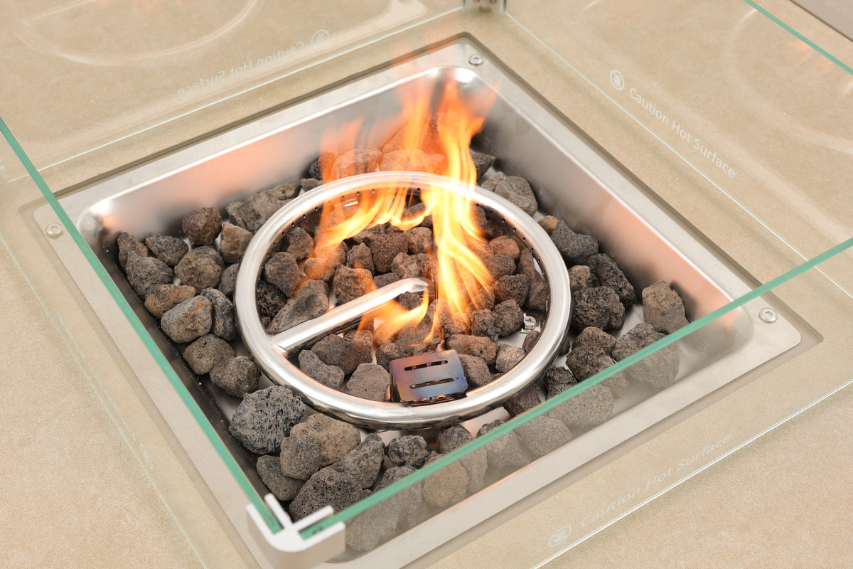 Porto Aluminium Corner Sofa, Chair, Bench with Ceramic Fire Pit Table Taupe / Beige