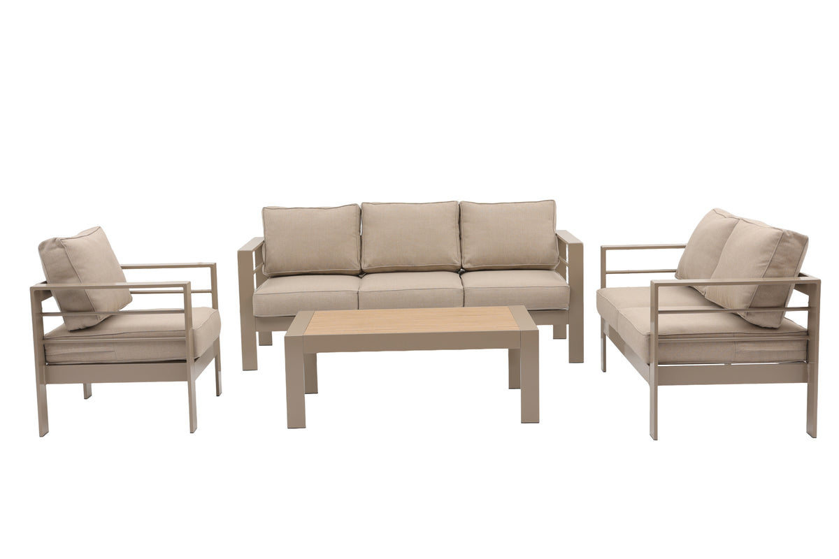 Aluminium 4-Piece Garden Furniture Set (3+2+1) – Taupe Beige