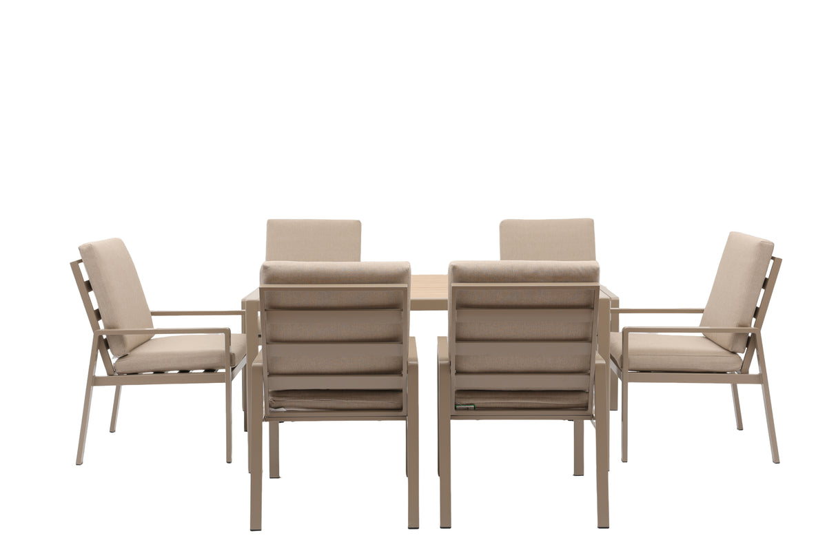 Modern Aluminium 6-Seater Garden Dining Set – Taupe / Beige