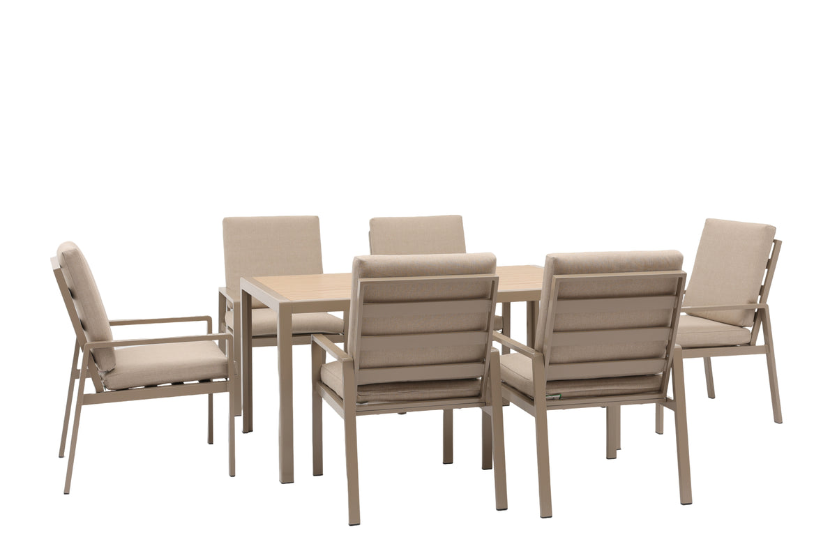 Modern Aluminium 6-Seater Garden Dining Set – Taupe / Beige