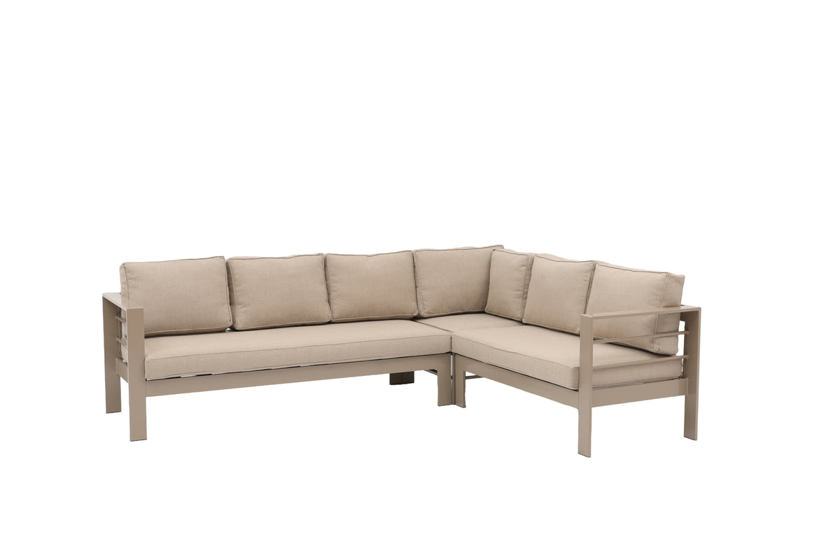 Aluminium Right-Hand Corner Garden Sofa Set with Fire Pit Table & Armchairs – Taupe / Natural (Copy)