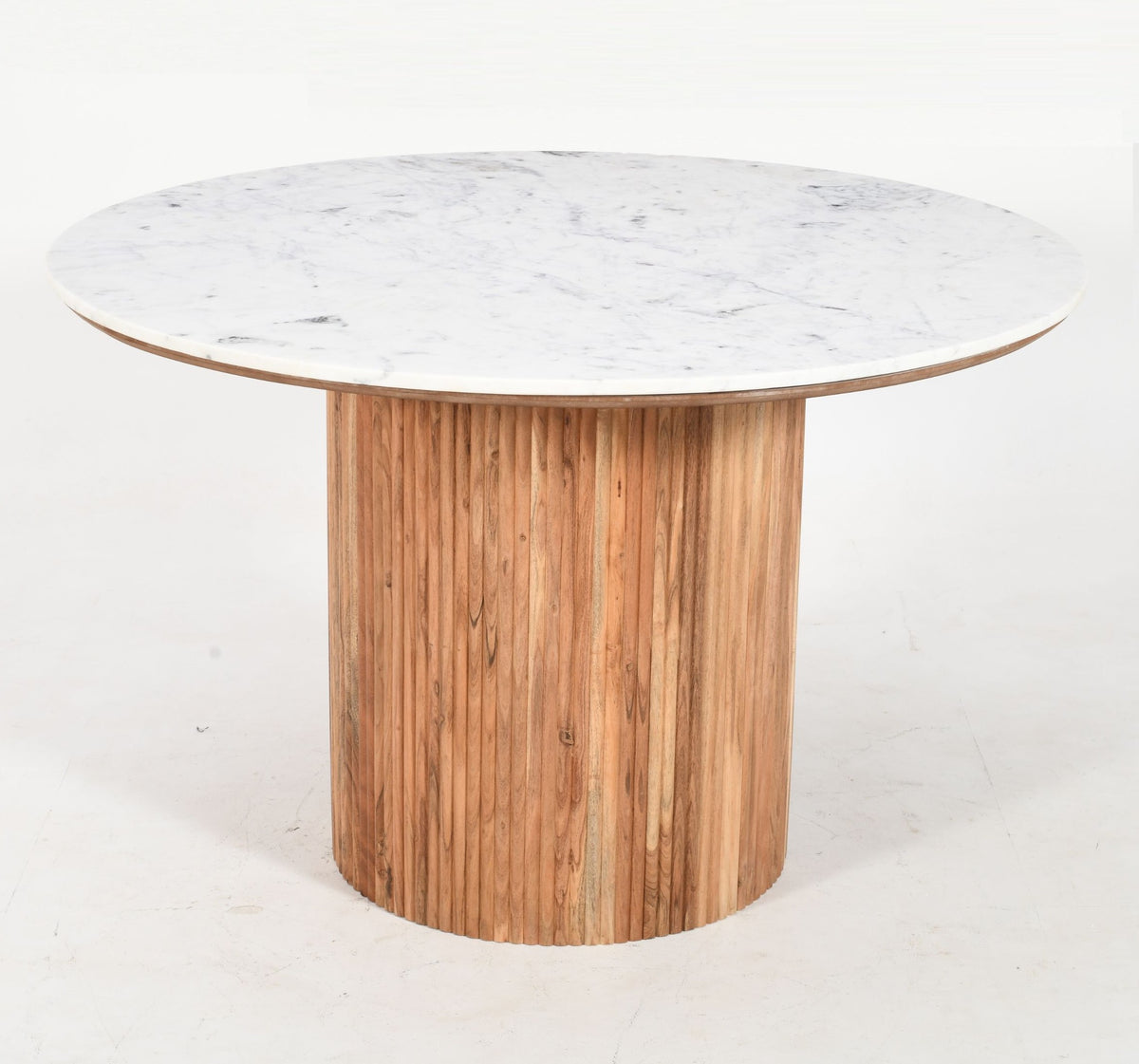 Usha Round Solid Natural Acacia Wood Dining Table | Real Marble - 120cms