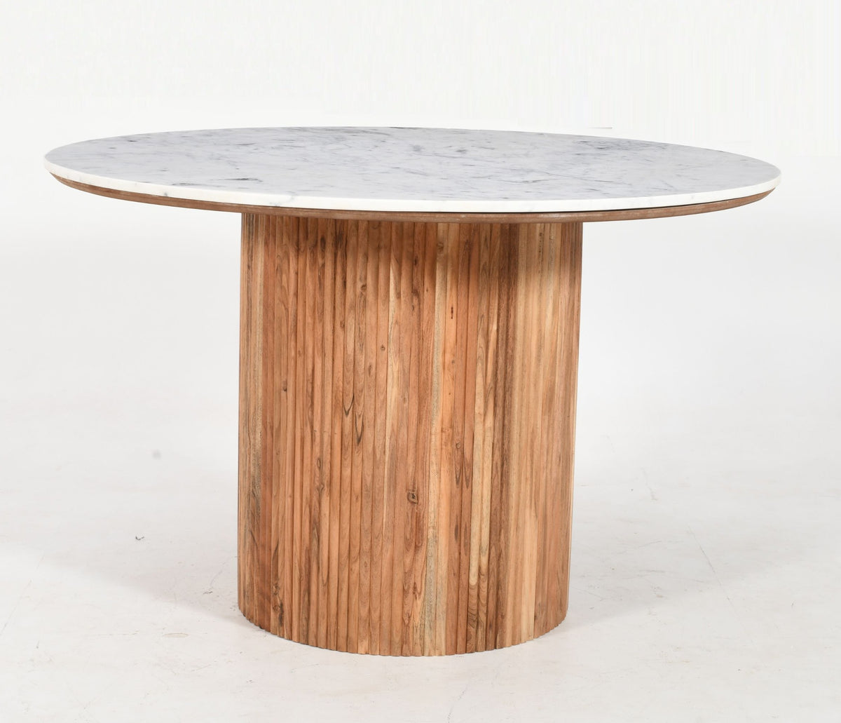 Usha Round Solid Natural Acacia Wood Dining Table | Real Marble - 120cms