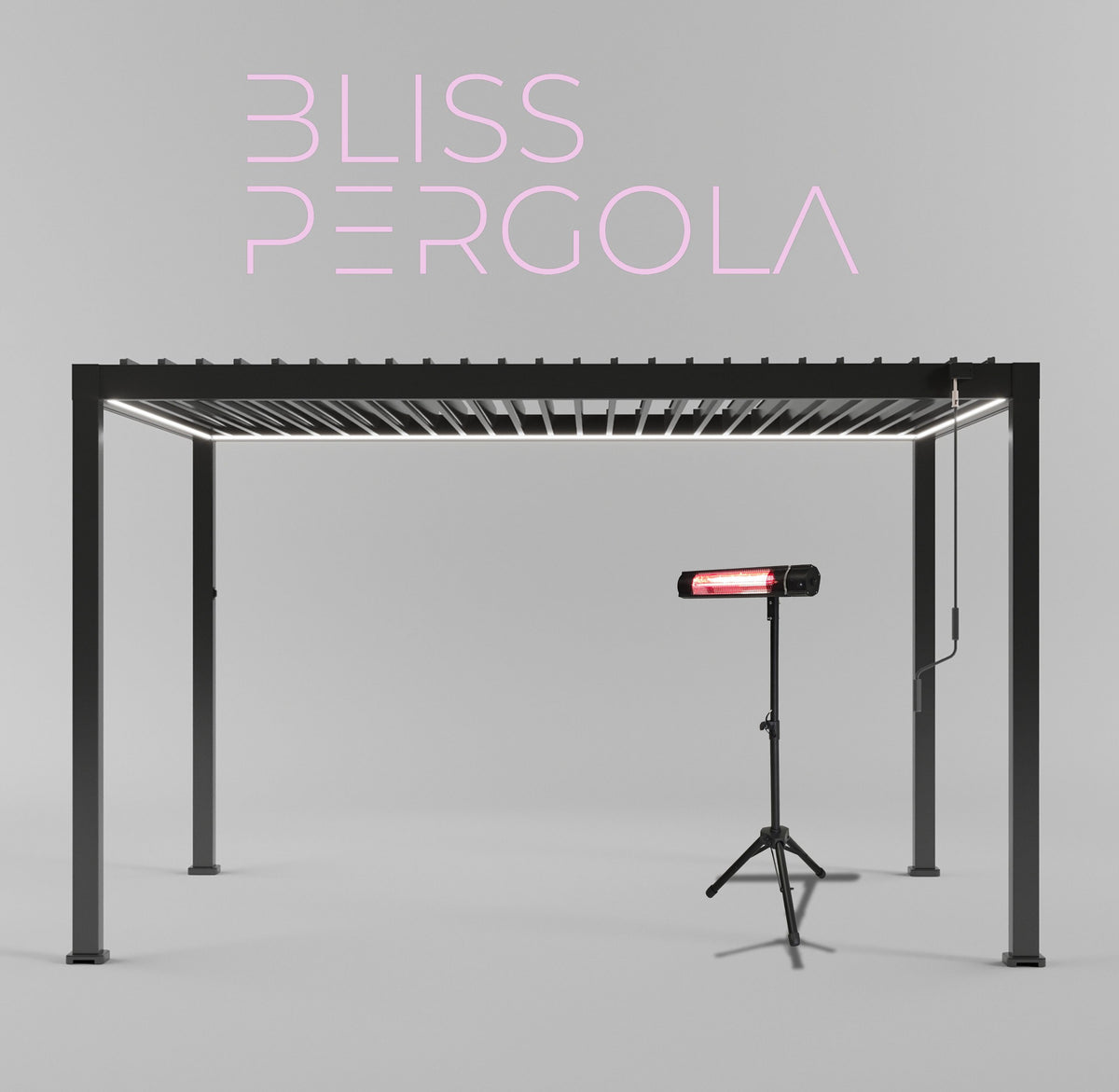 Heavy Duty Grey Aluminium LED Pergola with Double Louvered Shutter Roof 3 x 4m