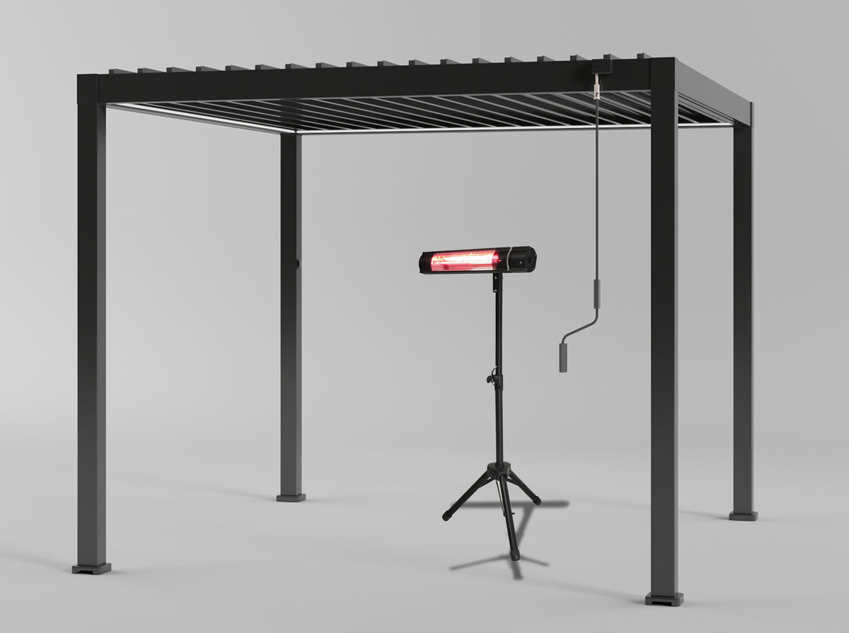 Heavy Duty Grey Aluminium LED Pergola with Double Louvered Shutter Roof 3 x 3m