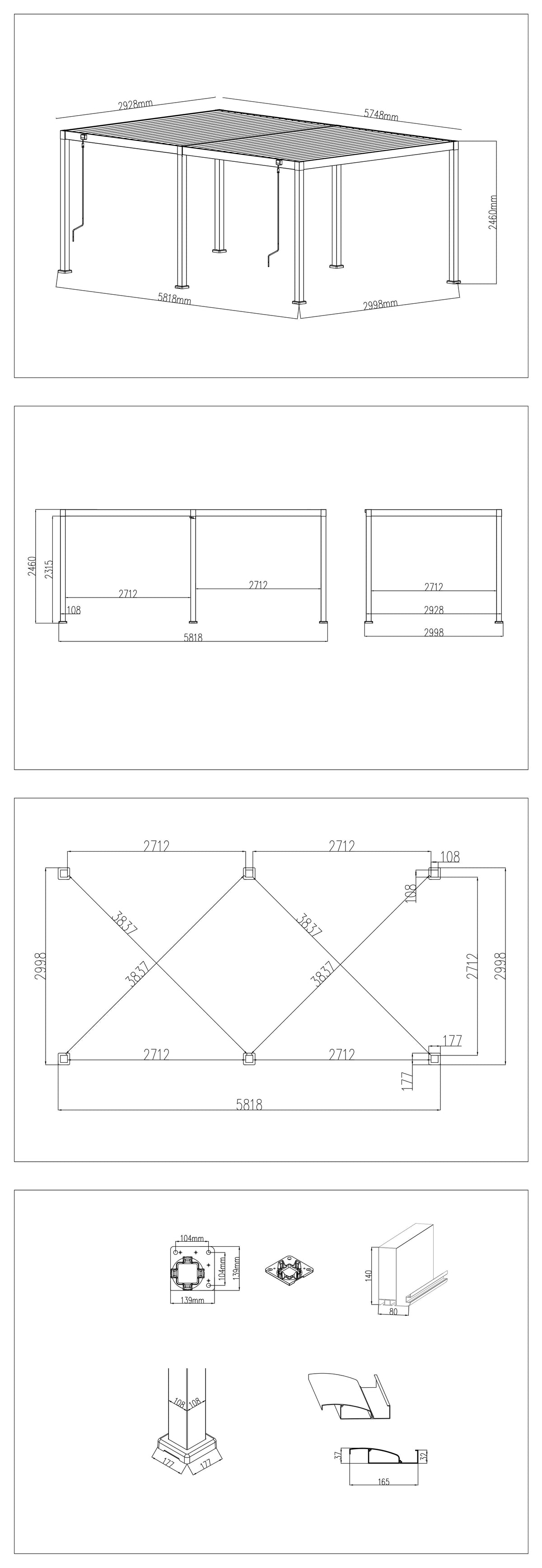 LuxShade™ 3×6m Aluminium Pergola with LEDs, Double-Layered Louvred Roof