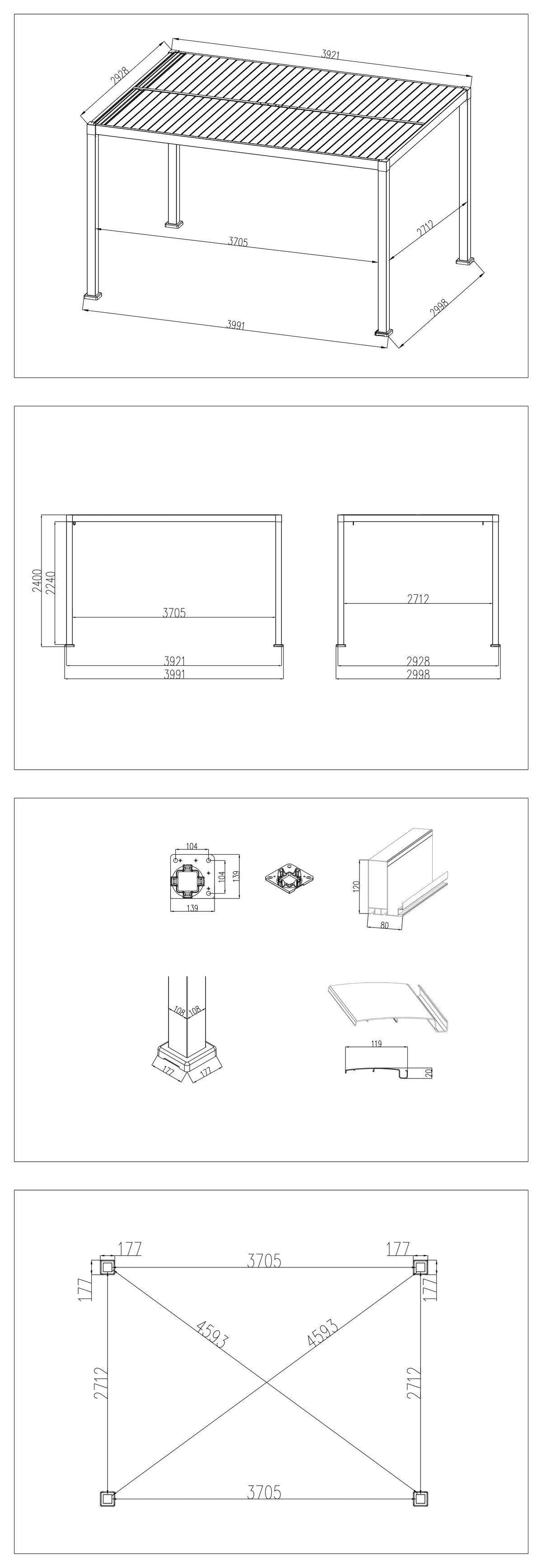 SplitZone™ 3×4m Grey Aluminium Pergola with LEDs, Mid-Beam Louvred Roof + Windscreens