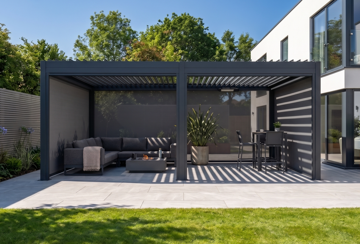 MotaShade™ 3×6m Motorised Aluminium Pergola, Double‑Layer Louvres, LEDs & 4 Windscreens