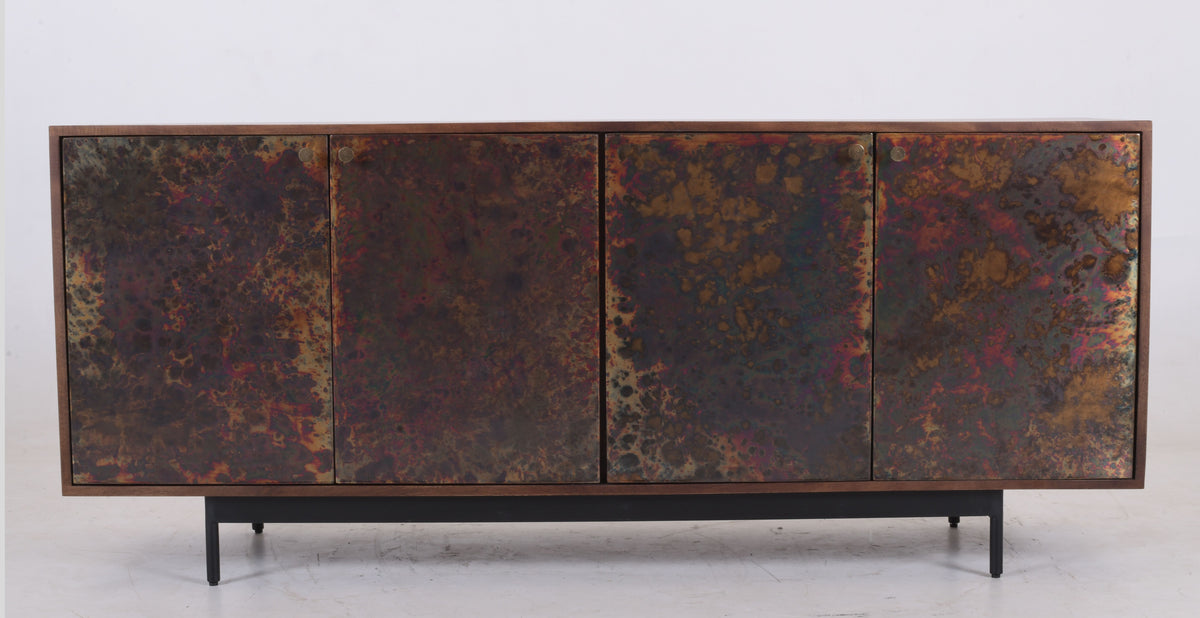 Handcrafted Reactive Patina Metal 4-Door Mango Wood Sideboard (180 cm)