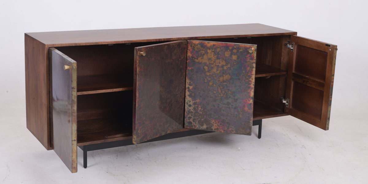Handcrafted Reactive Patina Metal 4-Door Mango Wood Sideboard (180 cm)