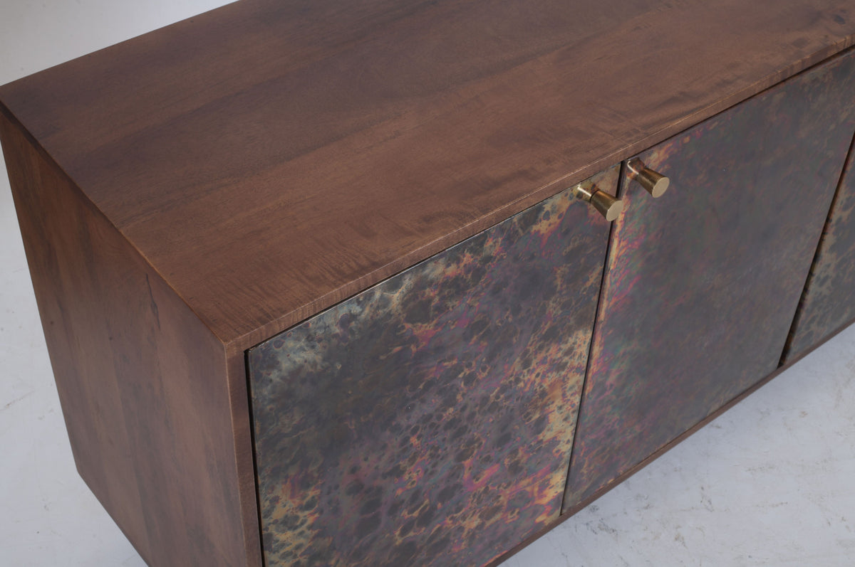 Handcrafted Reactive Patina Metal 4-Door Mango Wood Sideboard (180 cm)
