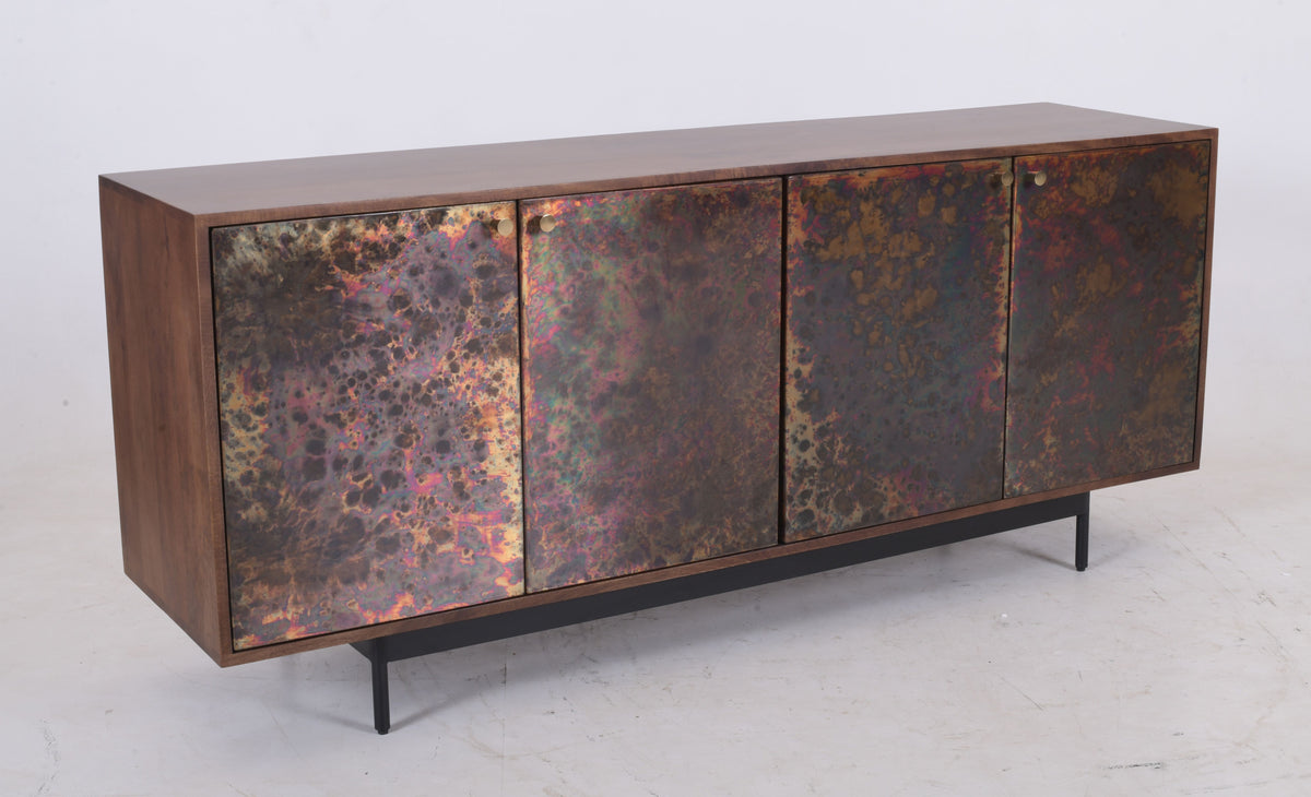 Handcrafted Reactive Patina Metal 4-Door Mango Wood Sideboard (180 cm)