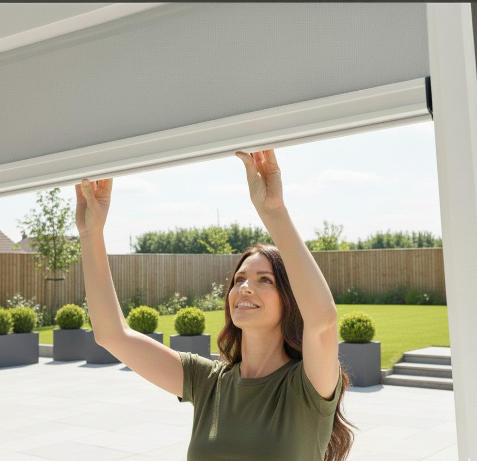 4M Retractable Pergola Side Blind | Pull Down Privacy Windscreen Pebble