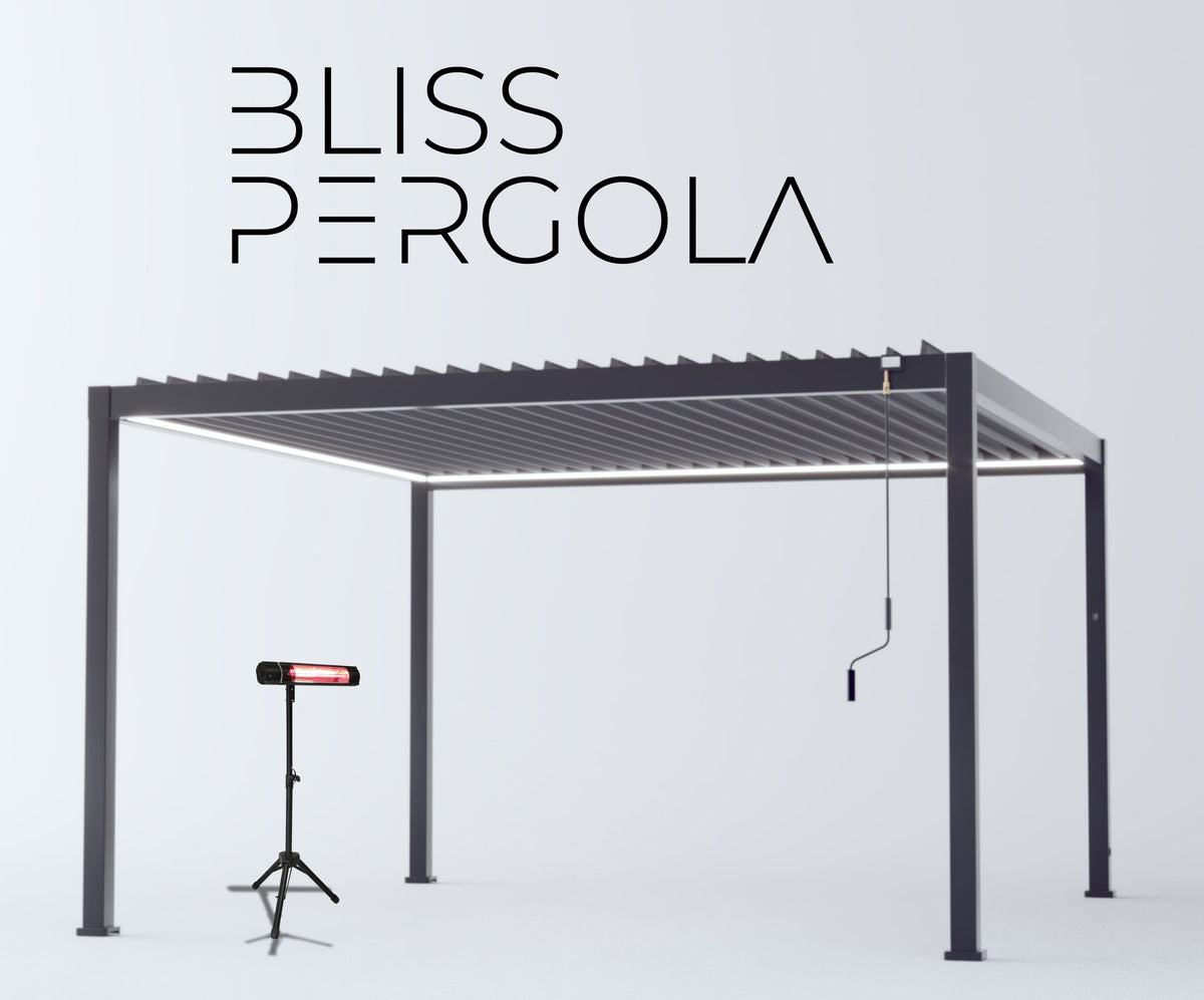 LuxShade™ 4×4m Aluminium Pergola with LEDs, Double-Layered Louvred Roof