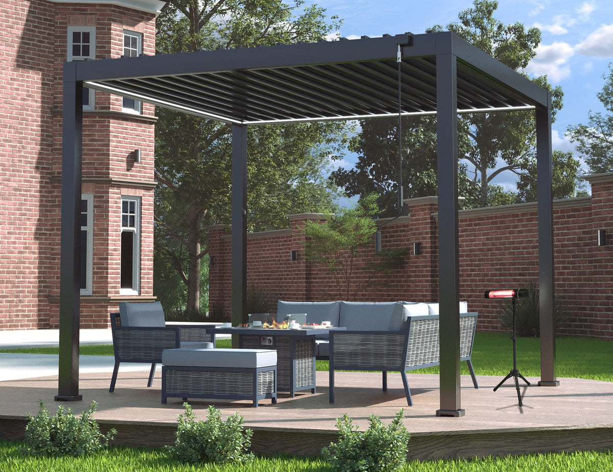 100% Aluminium LED Pergola with Double-Layered Louvered Roof 3 x 3m Grey