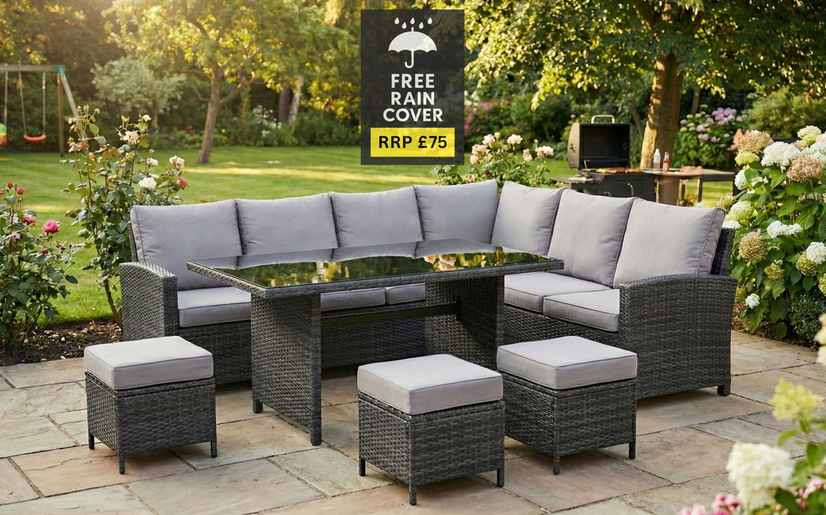 Roma Rattan Garden Furniture Set - Right Corner Sofa | Mixed Grey / Light