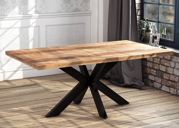 Rectangle Solid Mango Wood Dining Table | Black Iron X Base - 160cms ...