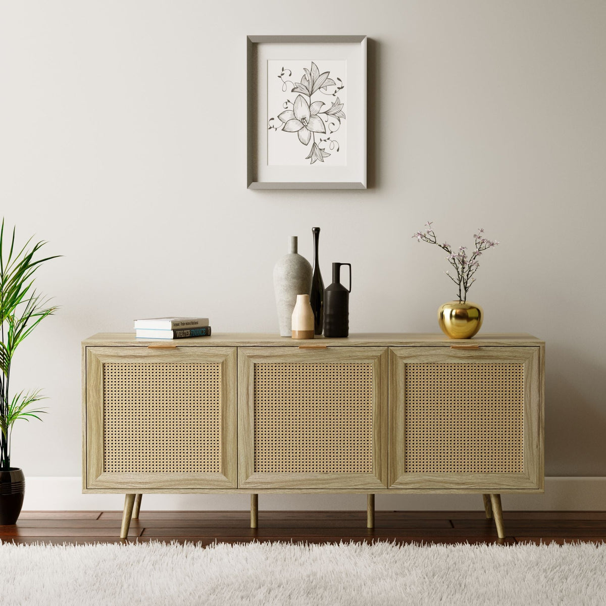 Rian Large 3 Door Sideboard - Natural With Real Cane Front Casa Maria Designs 