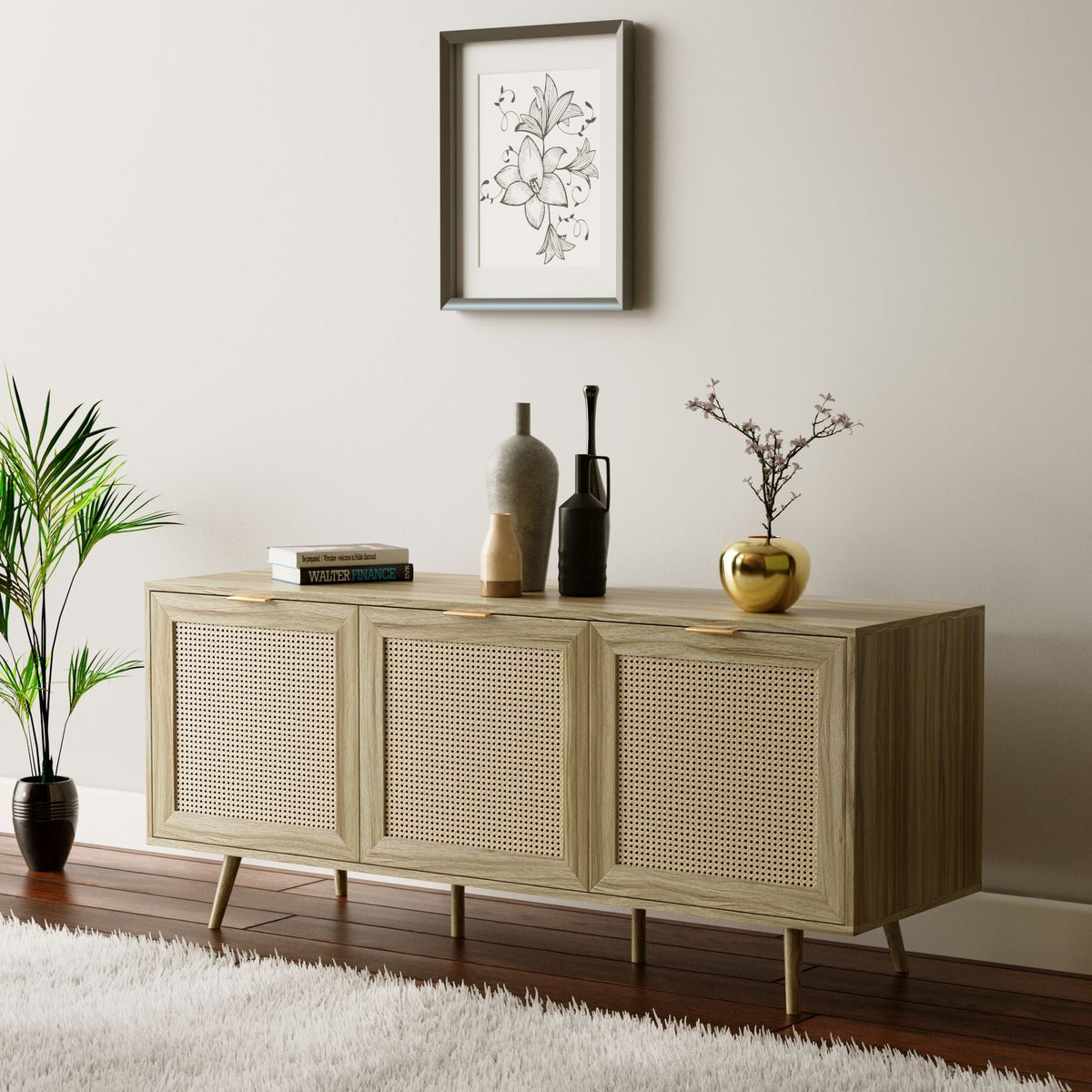 Rian Large 3 Door Sideboard - Natural With Real Cane Front Casa Maria Designs 