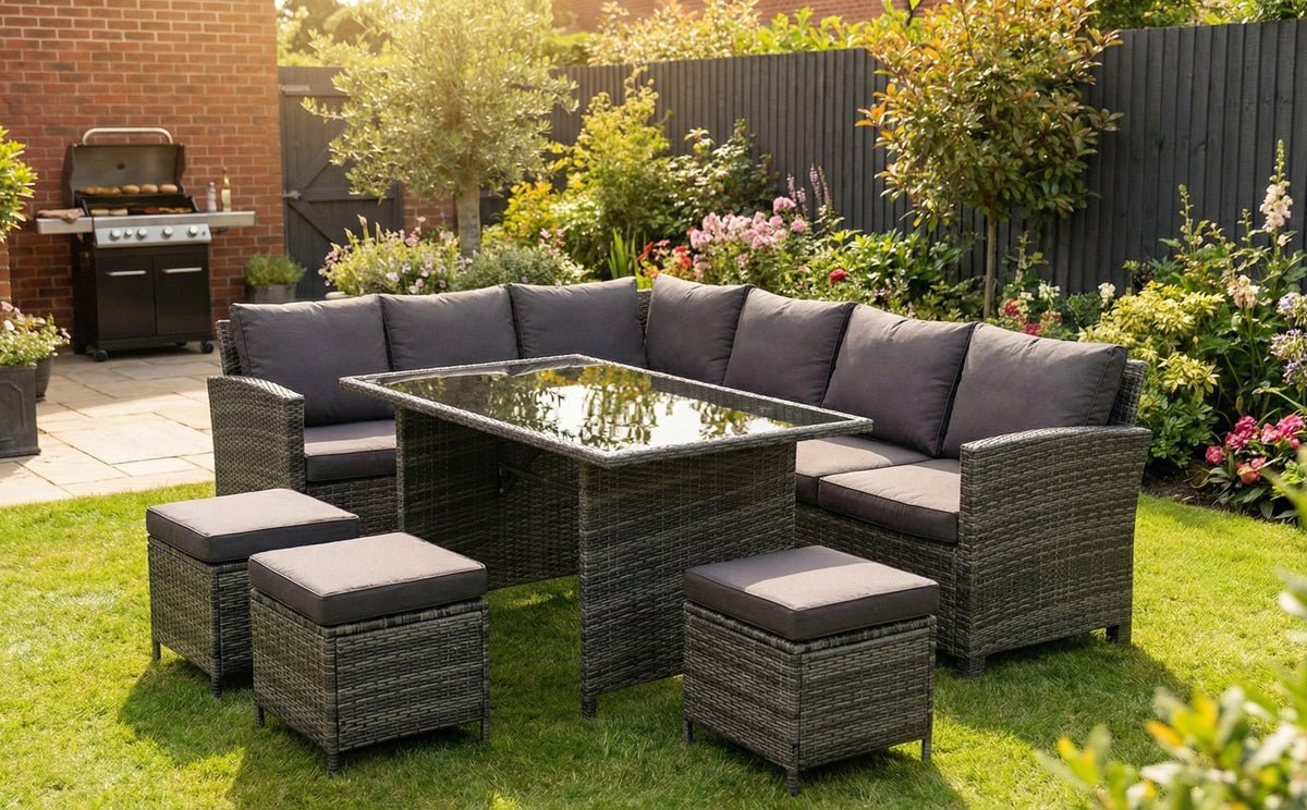 Roma Rattan Garden Furniture Set - Left Corner Sofa | Mixed Grey / Dark