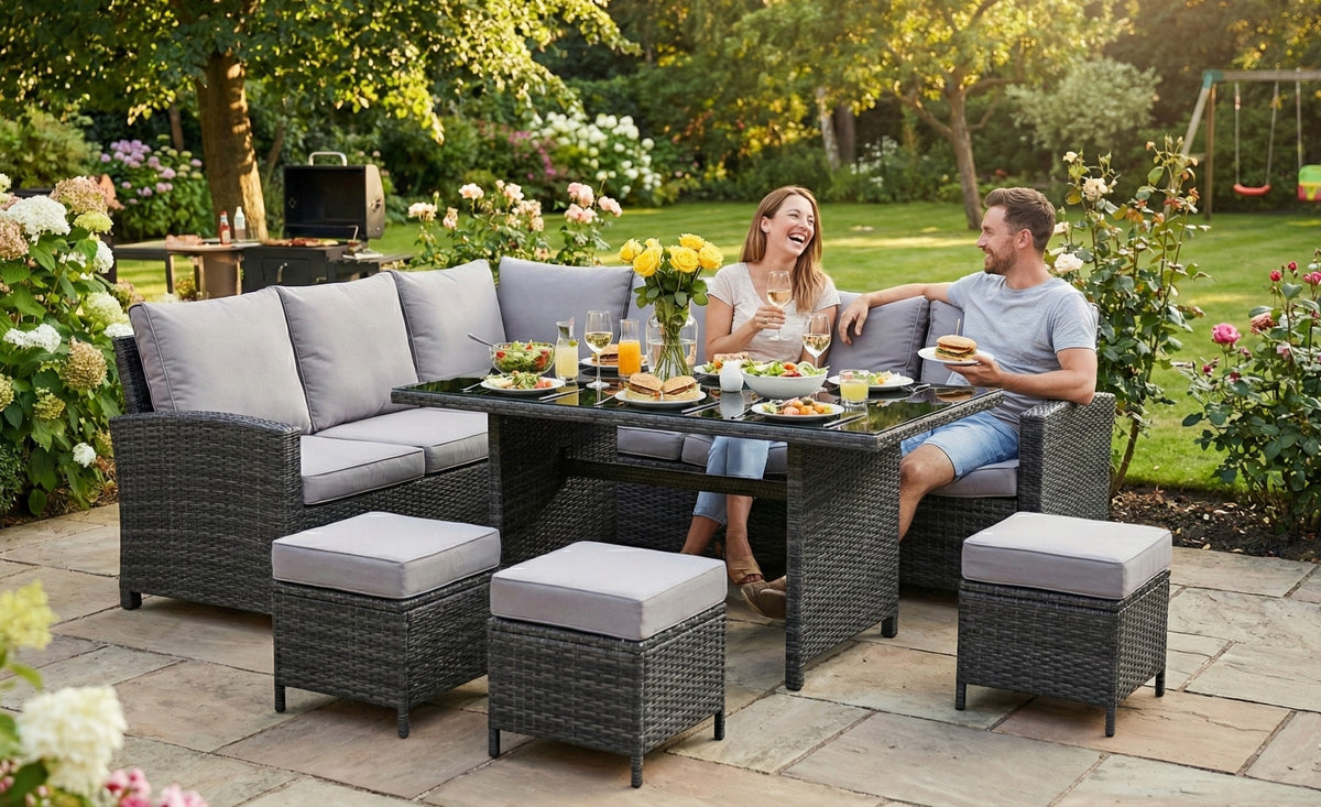 Roma Rattan Garden Furniture Set - Left Corner Sofa | Mixed Grey / Light