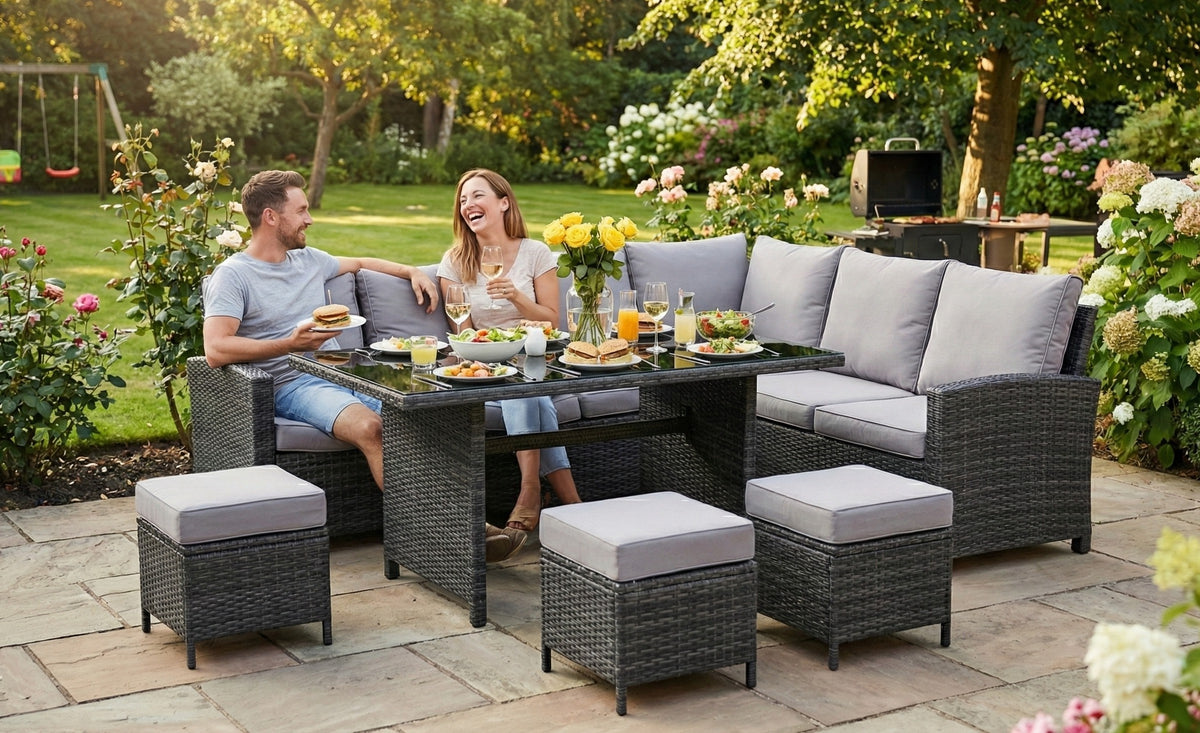 Roma Rattan Garden Furniture Set - Right Corner Sofa | Mixed Grey / Light