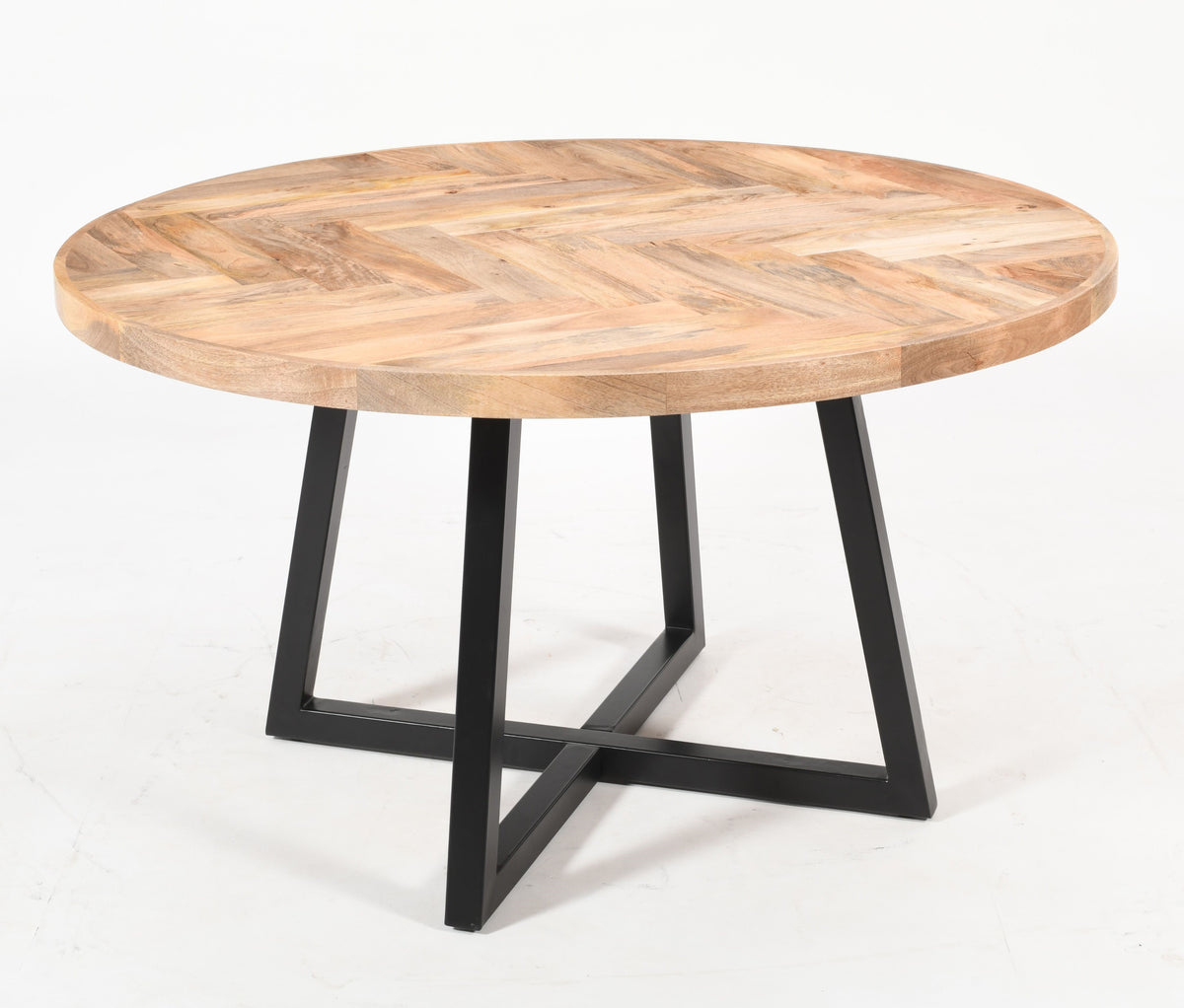 Round Solid Mango Wood Dining Table | Herringbone Design - 140cms