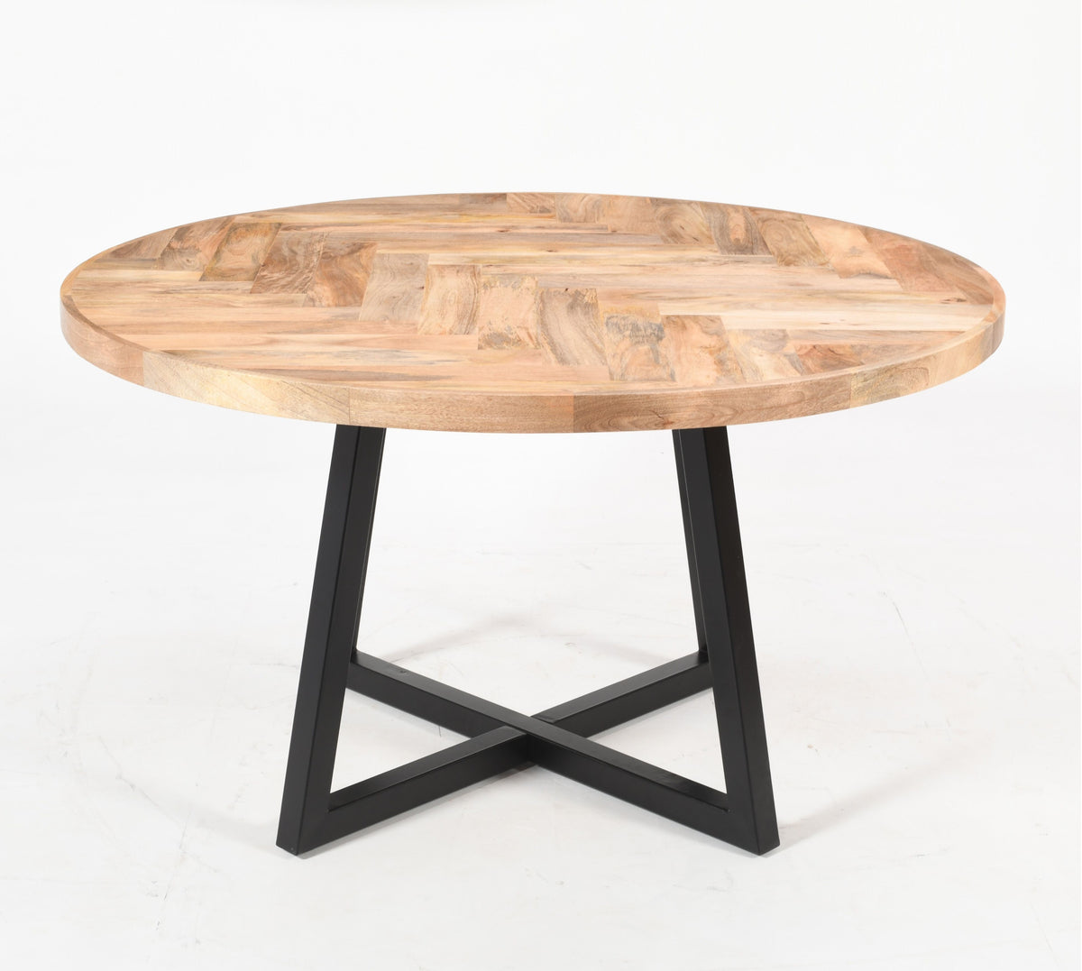 Round Solid Mango Wood Dining Table | Herringbone Design - 140cms