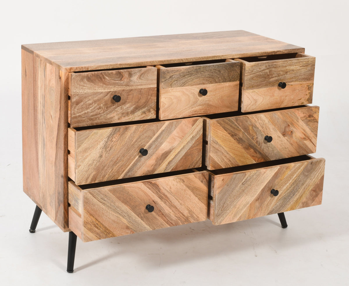 Chevron Mango Wood Chest of Drawers – Rustic Storage Cabinet 101 cm