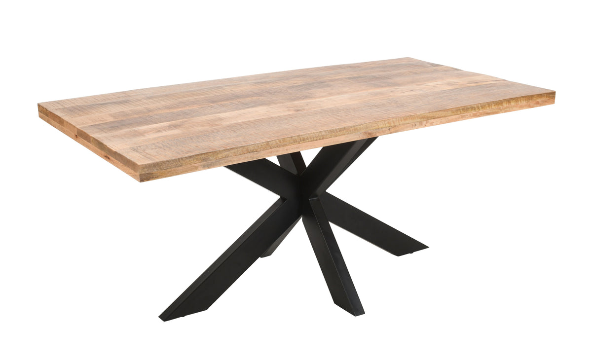 Rectangle Solid Mango Wood Dining Table | Black Iron X Base - 180cms