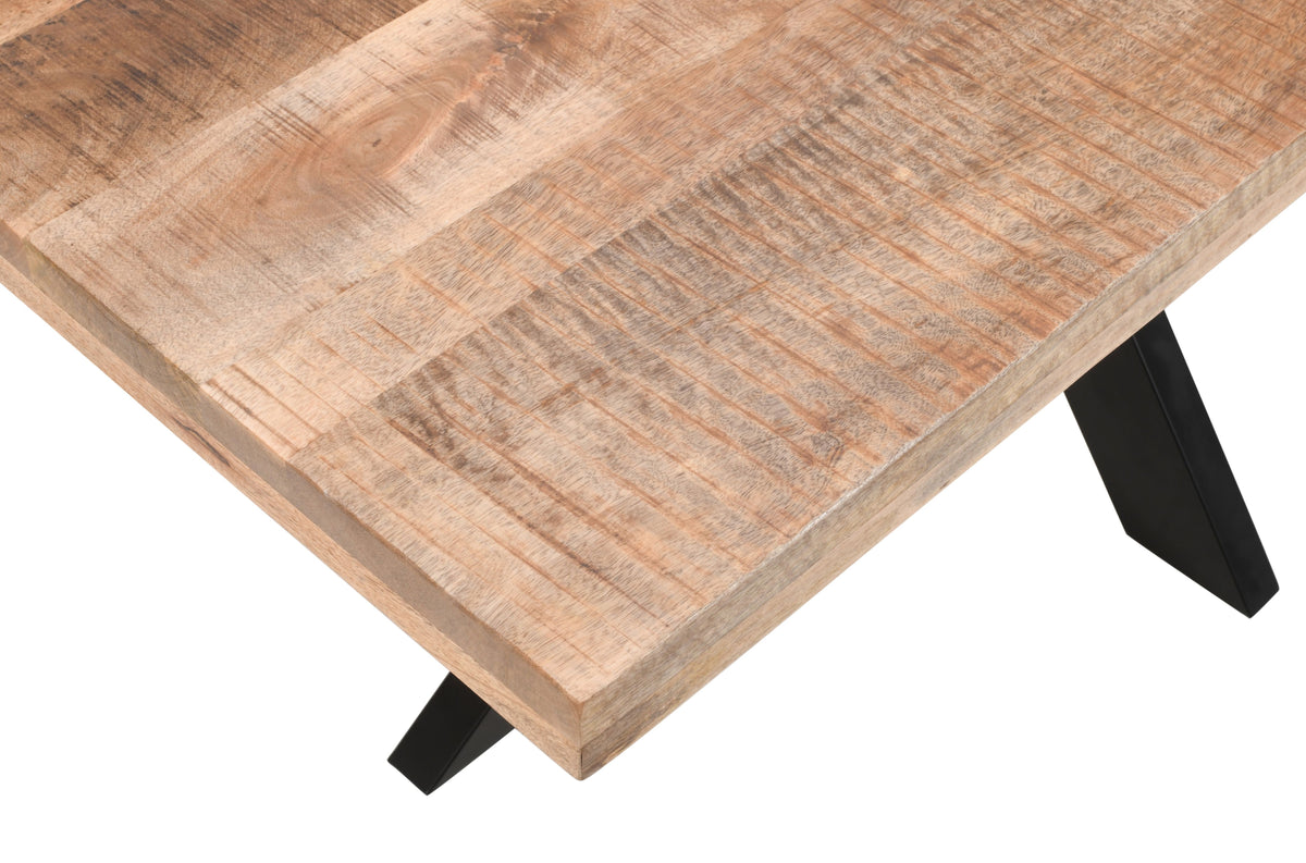 Rectangle Solid Mango Wood Dining Table | Black Iron X Base - 180cms
