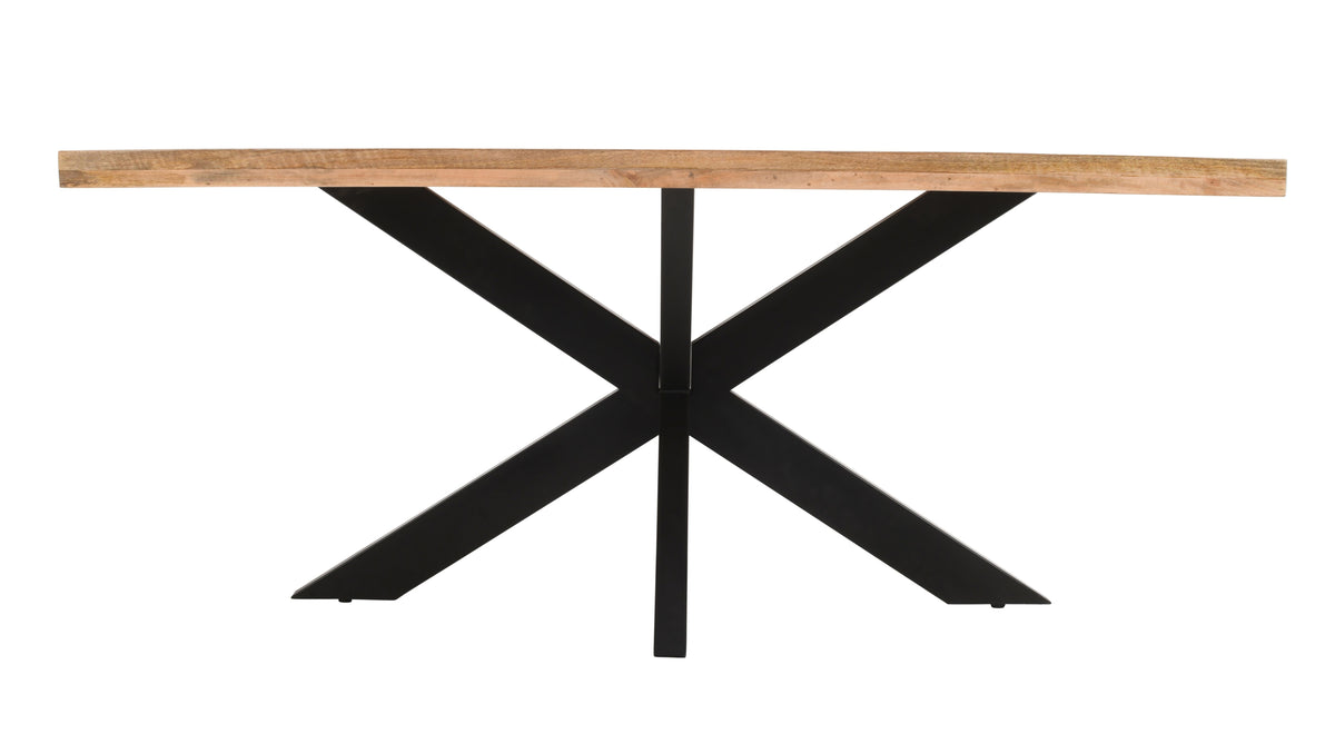 Rectangle Solid Mango Wood Dining Table | Black Iron X Base - 180cms