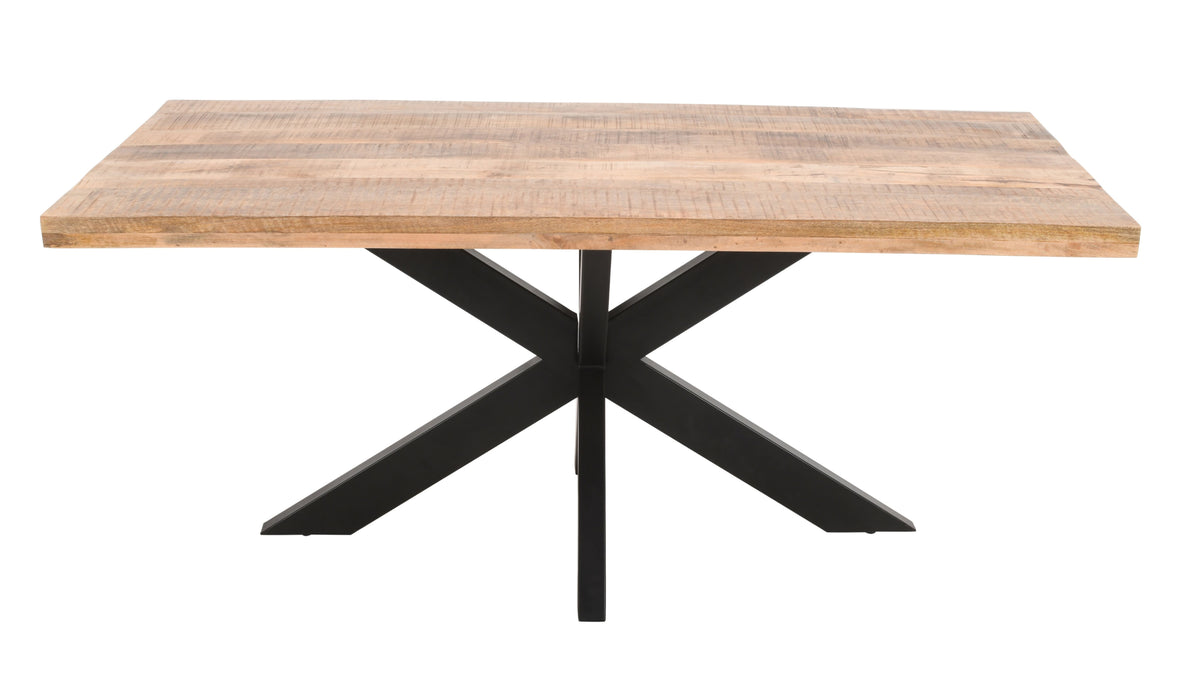 Rectangle Solid Mango Wood Dining Table | Black Iron X Base - 180cms