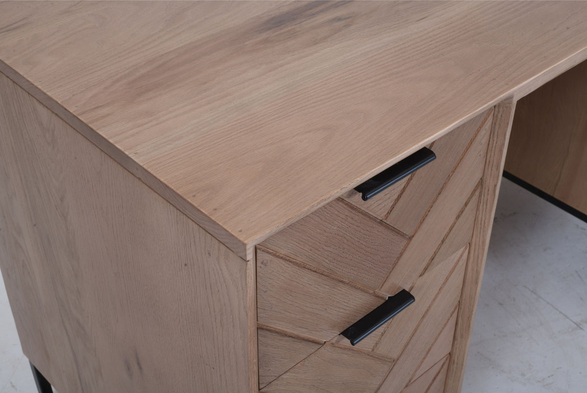 Modern Industrial Oak Desk | Chevron Pattern & Black Metal Legs 148cm