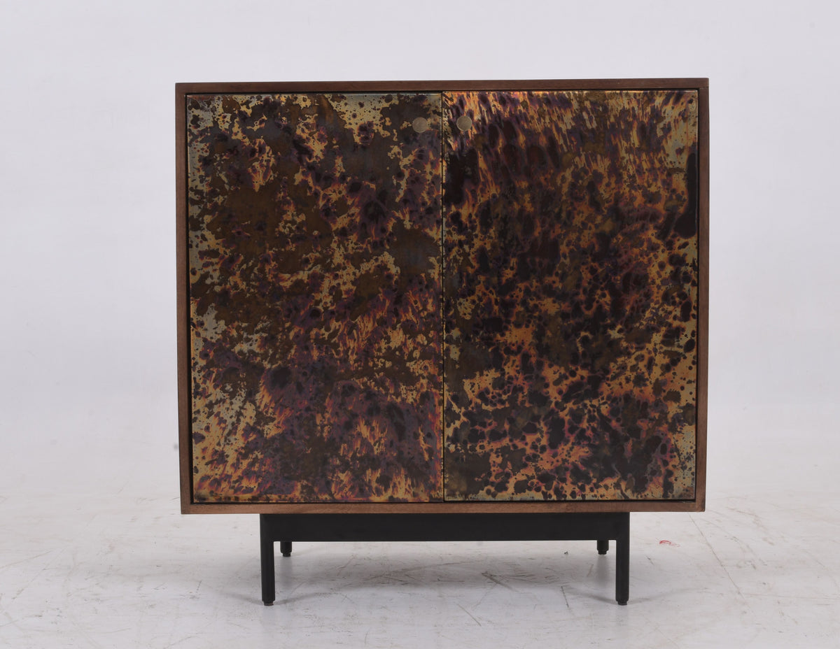 Industrial Solid Mango Wood 2-Door Cabinet 85cm – Patina Metal Doors
