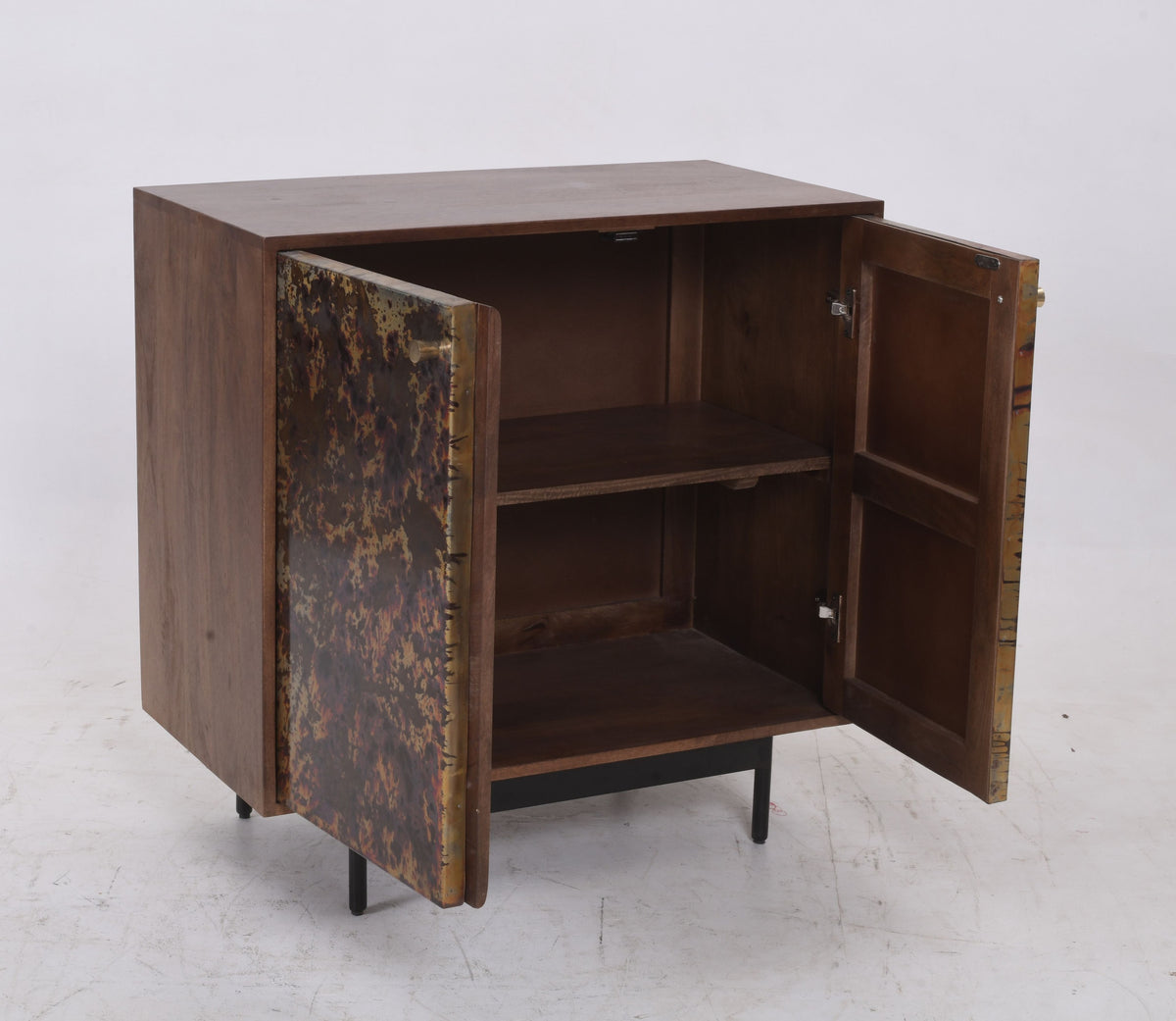 Industrial Solid Mango Wood 2-Door Cabinet 85cm – Patina Metal Doors
